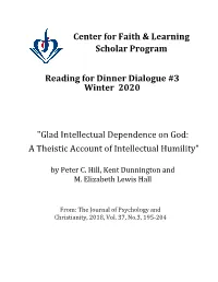 Glad Intellectual Dependence on God: a Theistic Account of Intellectual Humility"