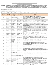 Roll No. Regd. ID Candidate Name Father Name Address 001 NHM