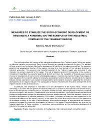 Measures to Stabilize the Socio-Economic Development of Regions in a Pandemic (On the Example of the Industrial Complex of the Tashkent Region)