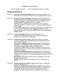 Paul Miller: Curriculum Vitae Email: Pmiller@Brandeis.Edu URL: Http
