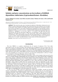 Salinity and Prey Concentration on Larviculture of Killifish Hypsolebias Radiseriatus (Cyprinodontiformes: Rivulidae)