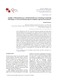 Stability of Dimethylmercury and Related Mercury-Containing Compounds with Respect to Selected Chemical Species Found in Aqueous Environment†