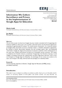 Surveillance and Privacy in the Implementation of Google Apps For
