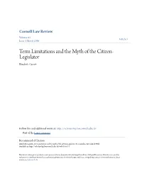 Term Limitations and the Myth of the Citizen-Legislator, 81 Cornell L