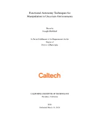 Functional Autonomy Techniques for Manipulation in Uncertain Environments