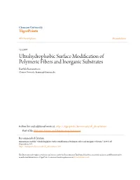Ultrahydrophobic Surface Modification of Polymeric Fibers and Inorganic Substrates Karthik Ramaratnam Clemson University, Kramara@Clemson.Edu