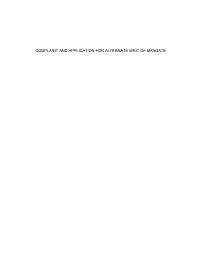 COMPLAINT and APPLICATION for ALTERNATE WRIT of MANDATE Thomas M