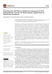 Experimental and Physico-Chemical Comparison of Zno Nanoparticles’ Activity for Photocatalytic Applications in Wastewater Treatment