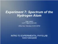 Experiment 7: Spectrum of the Hydrogen Atom