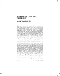 INFORMATION CRITICISM: WHERE IS IT? by JACK ANDERSEN