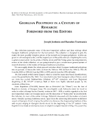 Georgian Polyphony in a Century of Research: Foreword from the Editors