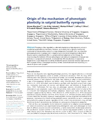 Origin of the Mechanism of Phenotypic Plasticity in Satyrid Butterfly Eyespots