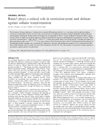 Runx3 Plays a Critical Role in Restriction-Point and Defense Against Cellular Transformation