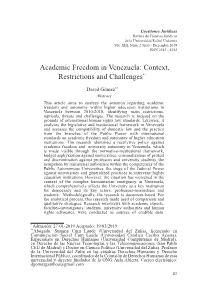 Academic Freedom in Venezuela: Context, Restrictions and Challenges*36