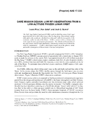 Dare Mission Design: Low Rfi Observations from a Low-Altitude Frozen Lunar Orbit