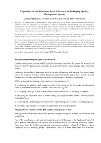 Experience of the Belarusian State University in Developing Quality Management System Ludmila Hanchar, Vitaliya Zaitsava, Belarusian State University