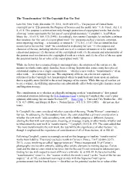 The 'Transformation' of the Copyright Fair Use Test