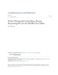 What's Wrong with Critical Race Theory?: Reopening the Case for Middle Class Values