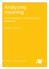 Analyzing Meaning an Introduction to Semantics and Pragmatics