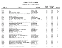 Barber Middle School Accelerated Reader Quiz List Book Interest Quiz No