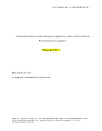 Developmental Systems Science 1