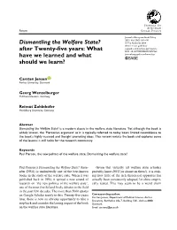 Dismantling the Welfare State? After Twenty-Five Years: What Have We
