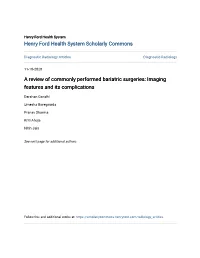 A Review of Commonly Performed Bariatric Surgeries: Imaging Features and Its Complications