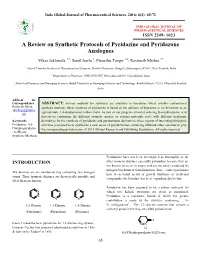 A Review on Synthetic Protocols of Pyridazine and Pyridazone Analogues