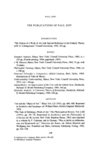 THE PUBLICATIONS of PAUL ZIFF "The Notion of a Work of Art With