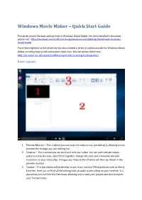 Windows Movie Maker – Quick Start Guide