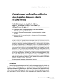 Connaissances Locales Et Leur Utilisation Dans La Gestion Des Pares Akarite En Cote D'ivoire