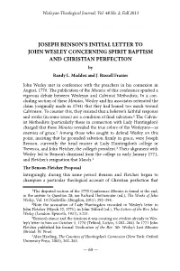 Joseph Benson's Initial Letter to John Wesley Concerning