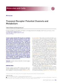 Transient Receptor Potential Channels and Metabolism