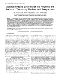 Wearable Haptic Systems for the Fingertip and the Hand: Taxonomy, Review, and Perspectives