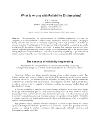 What Is Wrong with Reliability Engineering?