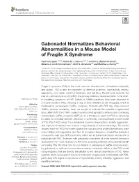 Gaboxadol Normalizes Behavioral Abnormalities in a Mouse Model of Fragile X Syndrome