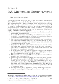 IAU Mercurian Nomenclature