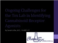 Ongoing Challenges for the Tox Lab in Identifying Cannabinoid Receptor Agonists by Sarah Urfer, M.S., D-ABFT-FT Disclosure and Disclaimer