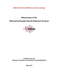 Effectiveness of the National Earthquake Hazards Reduction