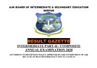 Result Gazette Intermediate Part-Ii / Composite Annual Examination 2020