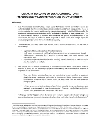 Capacity Building of Local Contractors: Technology Transfer Through Joint Ventures