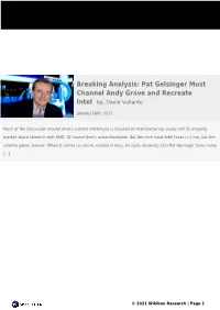 Pat Gelsinger Must Channel Andy Grove and Recreate Intel