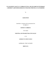 The Concurrent Validity of Learning Potential and Psychomotor Performance Compared to Safe Working Behavior of Machine Operators in a Platinum Mine