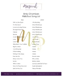 Emily Chambers R&B/Soul Song List