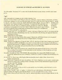 GLOSSARY of LITERARY and HISTORICAL ALLUSIONS
