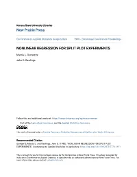 Nonlinear Regression for Split Plot Experiments
