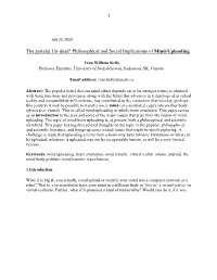 The Grateful Un-Dead? Philosophical and Social Implications of Mind-Uploading