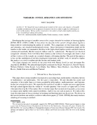 Variables: Syntax, Semantics, and Situations
