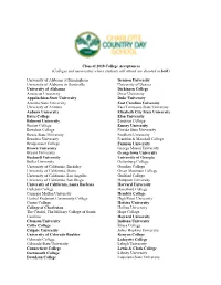 Class of 2018 College Acceptances (Colleges and Universities Where Students Will Attend Are Denoted in Bold.)