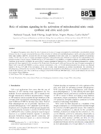 Role of Calcium Signaling in the Activation of Mitochondrial Nitric Oxide Synthase and Citric Acid Cycle
